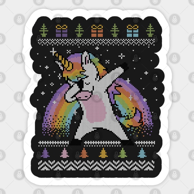 Dabbing Unicorn Ugly Sweater Sticker by vo_maria